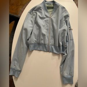 Cropped baby blue bomber jacket